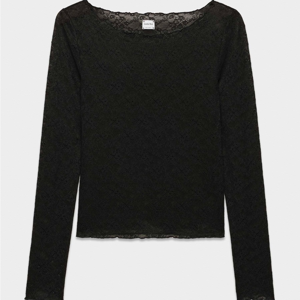 Aritzia Sunday Best Black Sheer Lace Long Sleeve Blouse